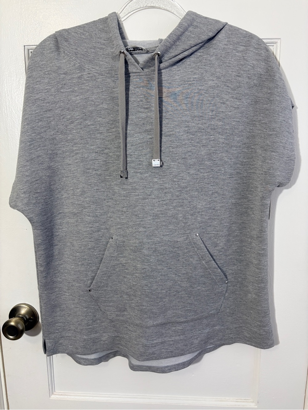 Calvin Klein Heather Gray Short-Sleeve Hoodie with Branded Drawstring